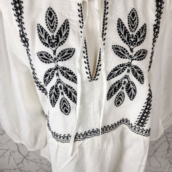 Reitmans White Cotton Blend Leaf Embroidered Peasant Blouse - Picture 2 of 5